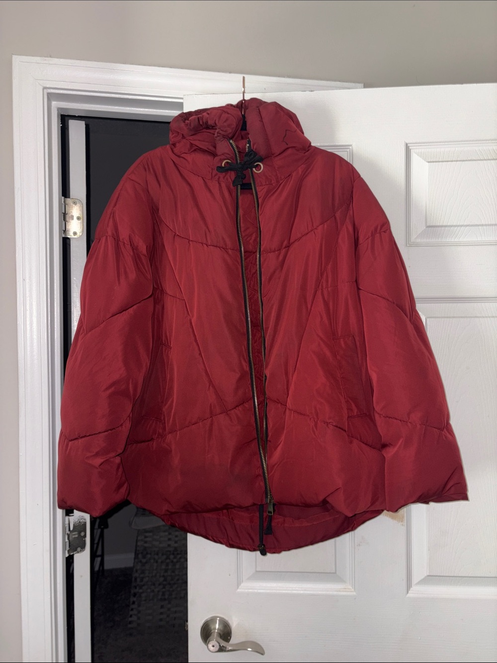 Free People Women's Red Hooded Puffer Jacket